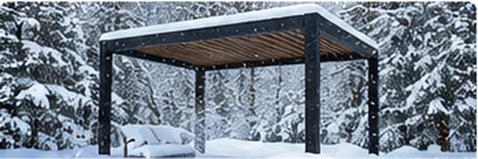 Louvered pergola in a snowy setting